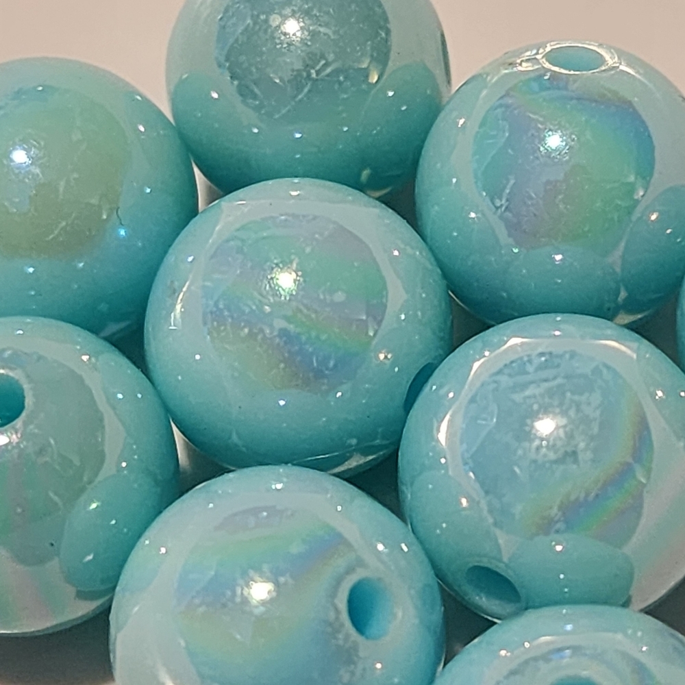 Beads Tiffany Blue Iridescent 16mm 4 Pieces Acrylic Loose Beads Keychain Crafts